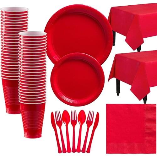 Red Party Set Disposable Plastic Plate,Cup and Napkin tableware Birthday Party Decoration Baby Shower Christmas wedding party