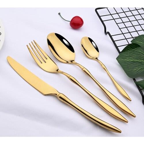 4/16Pcs Kitchen Mirror Tableware 18/10 Stainless Steel Complete Knife Fork Spoon Gold Dinnerware Cutlery Set Dinner Flatware Set