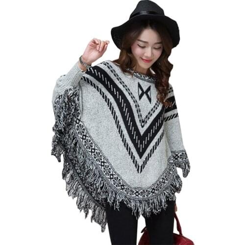 National Wind Sweater Women Geometric Fringed Cape Shawl Coat Loose Scarf Sweaters European American Pullover Vestidos MMY130
