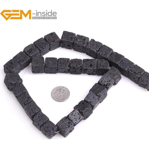 Natural Gem-Inside Square Black Lava Rock Strand 15" Bracelet Necklace Diy Gifts Beads For Jewelry Making Wholesale New