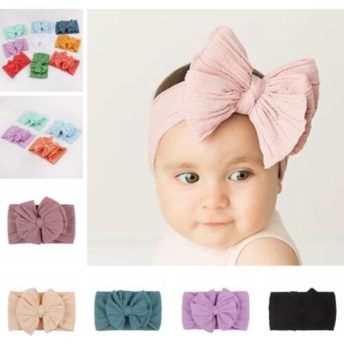 New Bows Knot Baby Girls Headband Elastic Wide Newborn Toddler Infant Turban Nylon Headwraps Photography Props Christmas Gifts