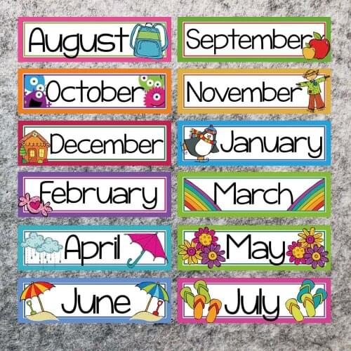 Month Educational Wall Stickers For Kids 12pcs 30x10cm Nursery Homeschool Kindergarten Classroom Decor Time English Teaching