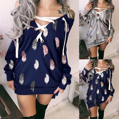 Autumn Dresses for Women 2021 Womens Feather Prints Off-Shoulder Strappy Long Sleeves Sweater Dress Elegant Sexy Party Dress