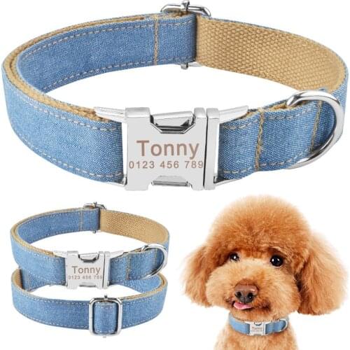 Personalized Dog Collar & Tag Black Fabric Free Engraved ID Name Small Large Pet