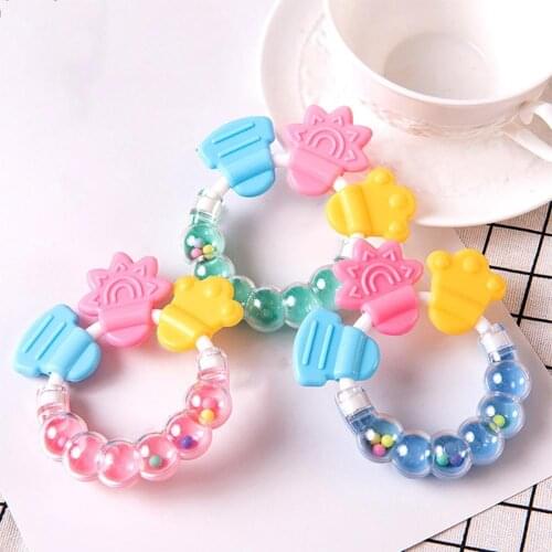 Newborn Baby Rattles Teether Toy Teeth Biting For Babies Baby Rattle toddler Bed Bell Silicone Handbell Jingle Cartoon Teether