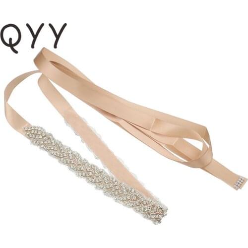 Rhinestone Beads Ribbon Belts Ivory White Bridal Wedding Decoration Prom Dress Belt Strass Accessories Bride Sash Bridesmaid