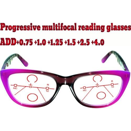 Progressive Multifocal Anti Blu Light Reading Glasses purple Frame Men Women High Quality +1.0 +1.5 +1.75 +2.0 +2.5 +3 +3.5 +4