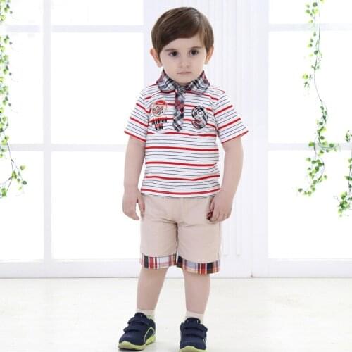 Boys Clothes 3 Years boy polo-shirt pants 2pc suit Cotton Short Sleeve Striped Polo Shirt +shorts Boys Casual 2 Pieces Suits