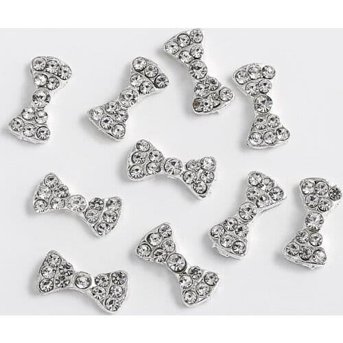 DIY 10pcs/pack 3d Nail Charms Glitter Clear Rhinestones Bow Ties Alloy Nail Art Decorations Tools