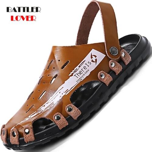 Men Sandals Genuine Cow Leather Shoes for Male Outdoor Footwear Homme Casual Beach Sandalies Leisure Slipper Size 38-44