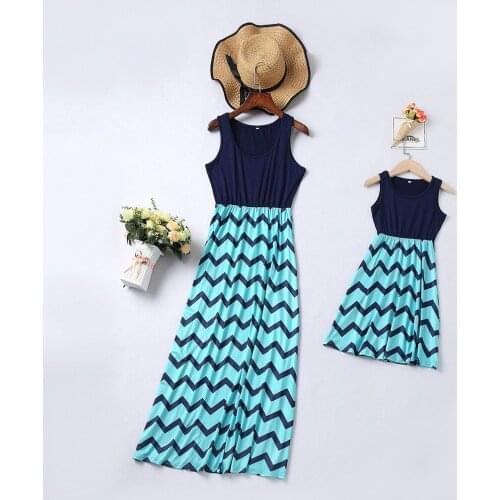 Family Look Mother Daughter Dresses Striped Matching Mommy and Me Clothes Mom Mum Mama and Baby Girls Vest Dress Family Outfits