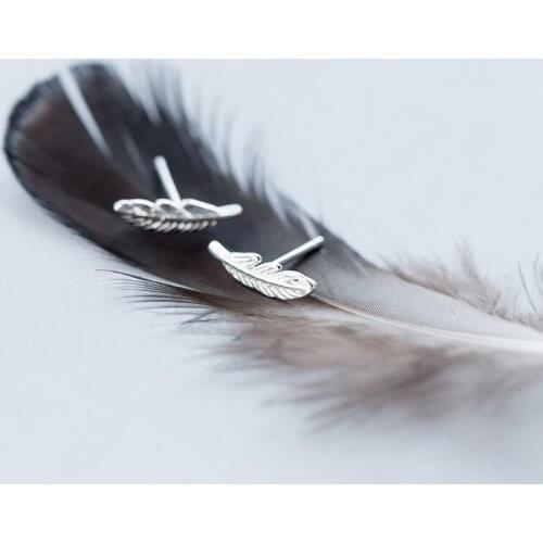 MloveAcc Authentic 925 Sterling Silver Feather Stud Earrings for Women Girls Sterling Silver Earrings Jewelry