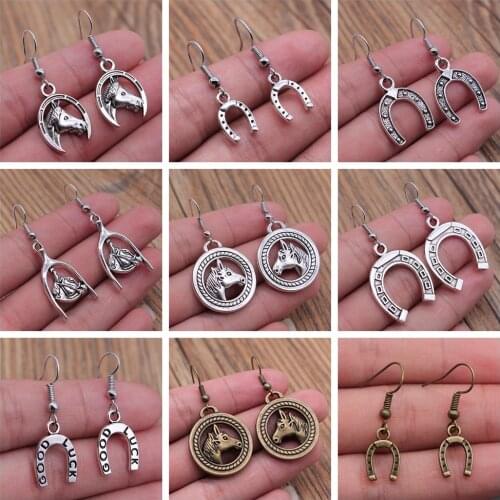 Vintage Lucky Horseshoe Pendant Dangle Drop Earrings For Women Girls Good Luck Jewelry Fashion Jewelry Gift