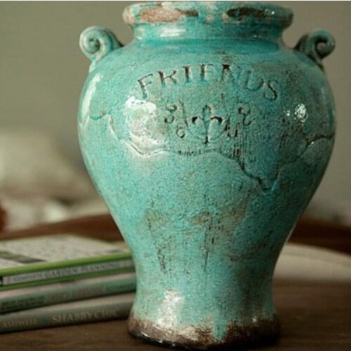 Shenglaikeyi relief binaural European Art Antique vintage ceramic vase flower flower holder Taobao hot