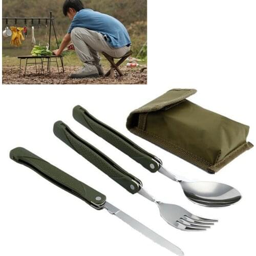 Folding Cutlery Set BBQ Safety Compact Foldable Knife Fork Spoon Boating