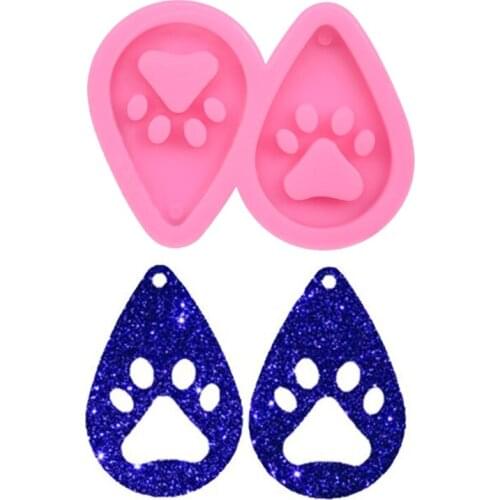 Dog Paw Keychain Epoxy Resin Mold Key Chain Earrings Pendants Silicone Mould DIY Crafts Jewelry Decorations Casting Tools