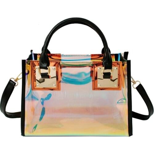 Transparent handbag women Girl Fashion Beach Bag pvc material metal parts pu leather Handbags crossbody messenger clutch purse