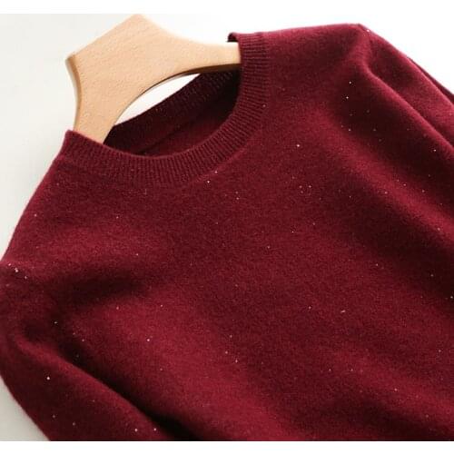 Zocept 2021 New Fashion Sequin Pattern 100% Merino Wool Basic Knitted Sweater Women Autumn Winter Casual Loose Elegant Pullovers