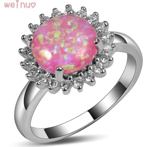 Weinuo Pink Fire Opal White Crystal Ring 925 Sterling Silver Top Quality Fancy Jewelry Wedding Ring Size 5 6 7 8 9 10 A342
