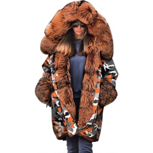 Genuo New Coats Women Fuzzy Fur Camouflage Winter Warm Hoodie Jacket Windproof Outwear Thick Fashion New Coat Women 2020
