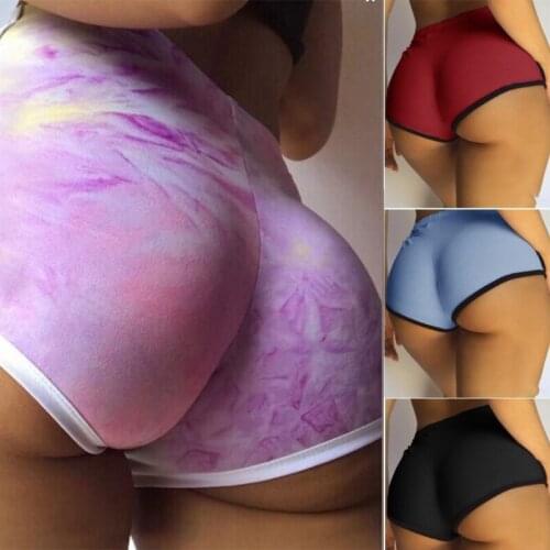 Women Mid Waist Fitness Yoga Shorts Tie-Dye Print Bike Workout Tight Hot Pants
