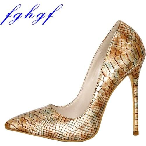 FGHGF Women Shoes Thin High Heel Stilettos Pointed Toe Patent Leather Shoes 4.7 inch Plus Big Size Wedding Pumps Brand