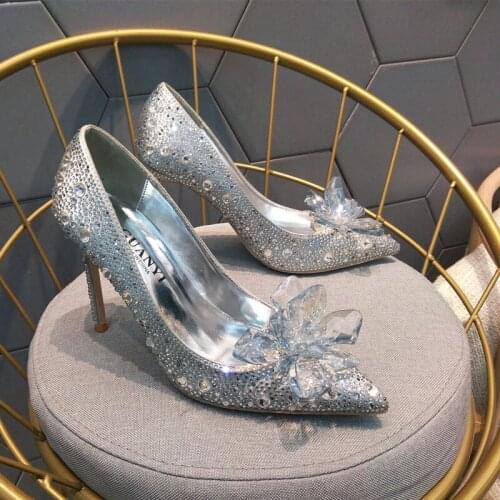 Free shipping fashion women pumps silver glitter crystal strass pointy toe heels stiletto stripper high heels shoes 10cm
