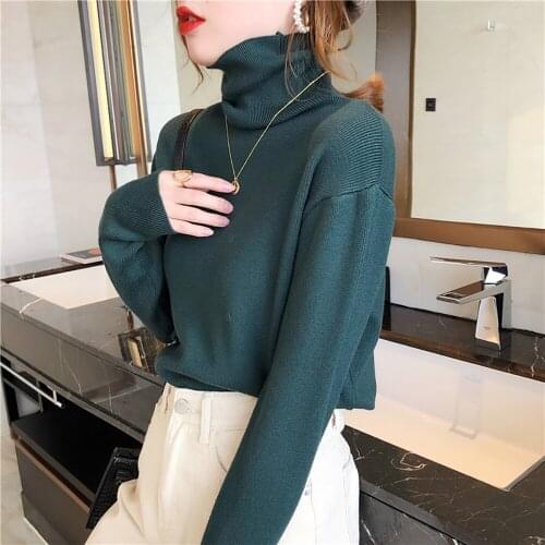 Women Turtleneck Pullover Sweaters Heaps Collar Long Sleeve Warm Knitted Sweater Tops Casual Jumper 2021 Autumn Winter Clothes