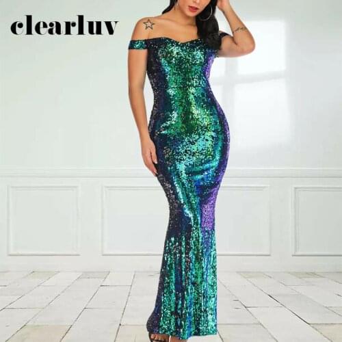 Green Sequins Evening Dresses Simple Sex Plus size Black Boat Neck Off the Shoulder Mermaid Floor-length Formal Dress Woman T041