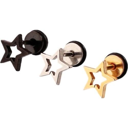 Alisouy 1 Pair Hollow Stars White Black Gold Colorful steel Punk Men Screw stud earrings No fade ear jewelry for men women