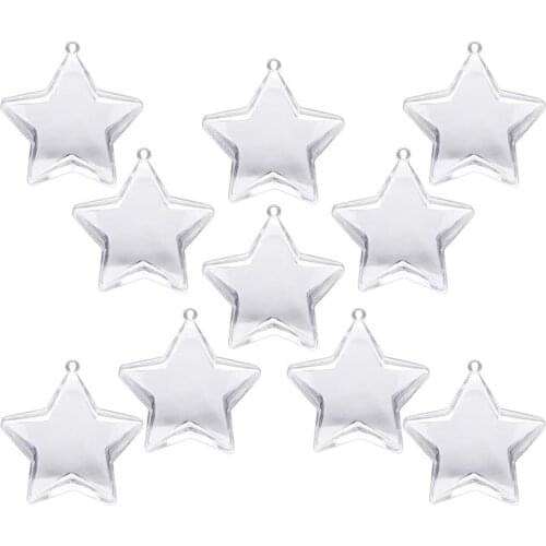 New 10 Sets 80mm DIY Fillable Balls Clear Plastic Ornaments Balls Christmas Tree Ornament Bauble Party Supplies (Star Shape)