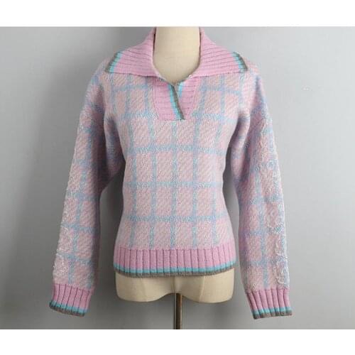 1030 2020 Autumn Free Shipping Sweater Lapel Neck Long Sleeve Kint Pullover Fashion Womens Clothes DL