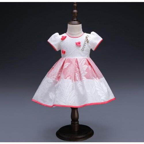 2021 Summer New Toddler Clothing Baby Girls Lace Embroidered Short Sleeved Princess Dresses Birthday Evening Party Ball Gown