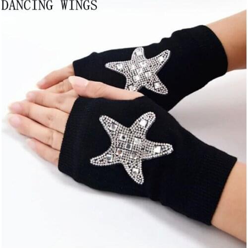 3Pairs/Pack Wholesale Womens Winter Warm Fingerless Gloves Rhinestone Rivets Fashion Knitted Gloves Mittens