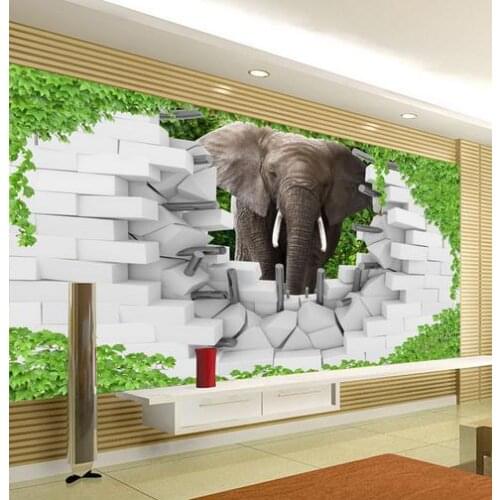 3d wallpaper custom Non-woven The elephant 3 d TV setting wall paper