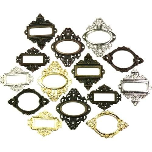 5pcs Antique medicine Drawer Cabinet Label Pull Frame File Name Card Holder Furniture decor Hardware with screws