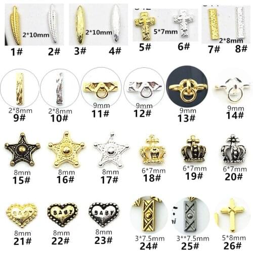 50pcs/pack Japan Metal 3D Nail art Decorations Kawaii Heart Crown Cross Star Nail Parts Nail Accessories DIY Alloy Nail Supplies