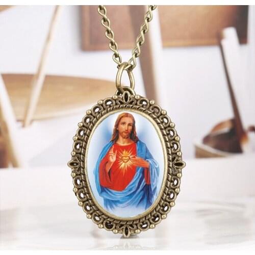God Christ Cross Sacred Quartz Pocket Watch Religious Heart of Jesus Brazil Redentor Christian Emmanuel Jesu Easter Watch to Men