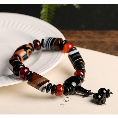 Natural Tibetan rough stone old Dzi Bead Bracelet Three Eyes Nine Eyes Agate Genuine Men and Women Bracelets 13*17mm