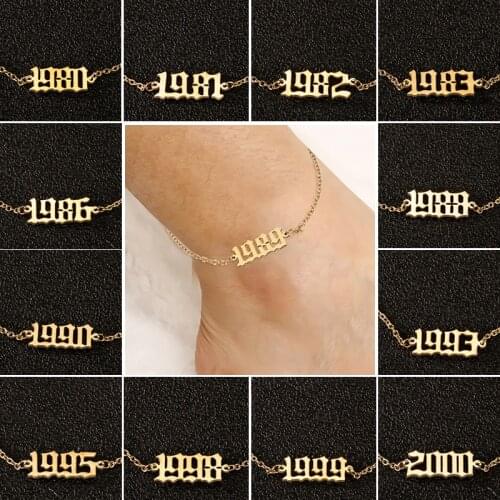 Stainless Steel Ankle Bracelet 1980 to 2000 Year Number Anklets for Women Birthday Year Anklet Leg Bracelets Summer Beach