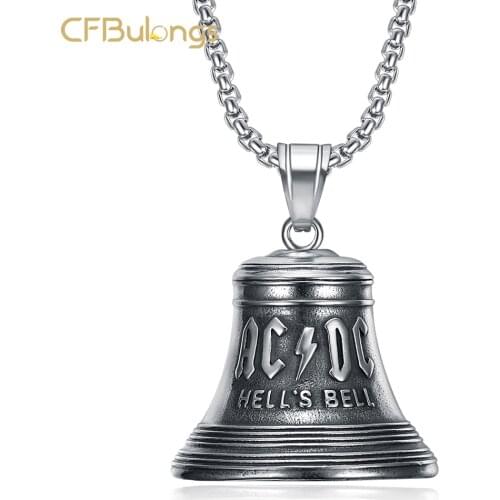 CFBulongs Retro Stainless Steel Lightning Hollow Bell Pendant Necklace Hip Hop Rock Band Hells Bell Necklace Men Jewelry