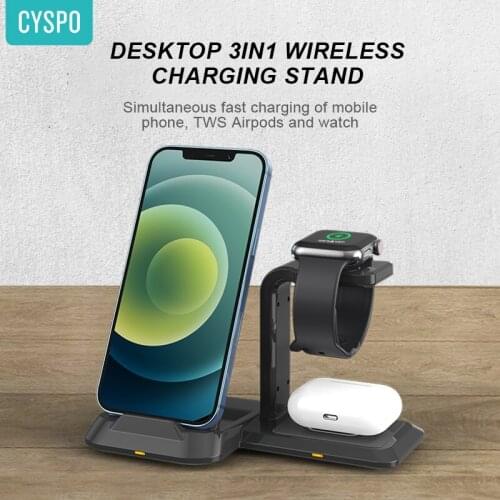 CYSPO 3 in 1 Disasemble 10W Qi Fast Wireless Charger Dock for Phone, Earphones and Smart Watch