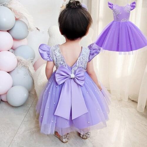 Kid Pageant Evening Dress Girl Bow Prom Ball Dress Children Bridemaid Clothes Birthday Gown Christmas Outfits Girls Clothes