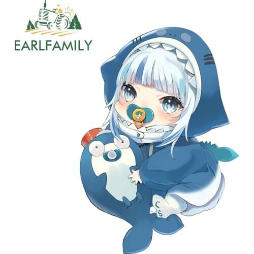 EARLFAMILY Kawaii Anime Baby Gawr Gura Car Sticker Cartoon Shark Decal Cover Scratches Waterproof Auto Motorcycle Decoration