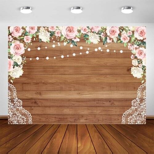 Bridal Shower Backdrop for Photography Birthday Party Decor Background Rustic Wedding Flowers Wood Wall Photo Booth Backdrops