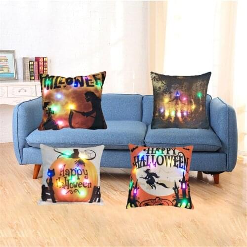 Halloween 45*45 Pillow Case Decorative Throw Pillow Case Cover Pumpkin Spice LED Color Light Cushion Covers For Sofa Chair Couch