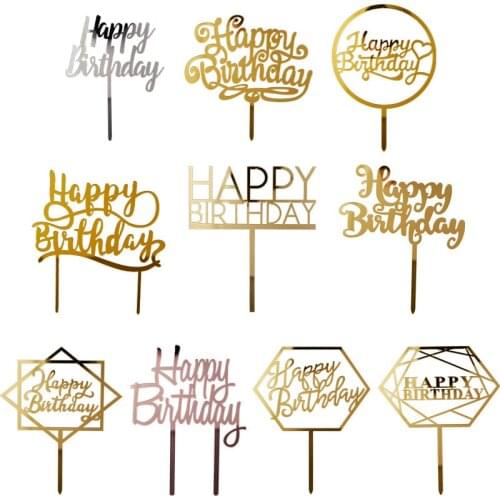 INS Happy Birthday Cake Toppers Gold Acrylic Birthday Cake Toppers Decor for Baby Birthday Party Cake Decorations Baby Shower