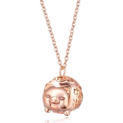JHSL Cute Pig Girl Lady Women Statement Pendants Necklaces 316 Stainless Steel Chain Rose Gold Color Fashion Jewelry Gift