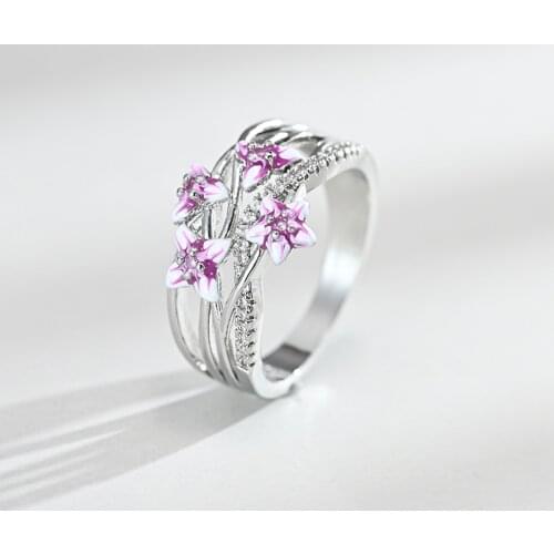 Flower Rings For Women Hollow Rhinestone Fingers Jewelry Female Dripping Oil Body Accessories Gifts Party