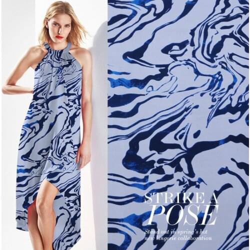 Geometric Pattern Printing Crepe De Chine Mulberry Silk Fabric Skin-friendly Clothing Dress Shirt Cloth by the Meter for Sewing